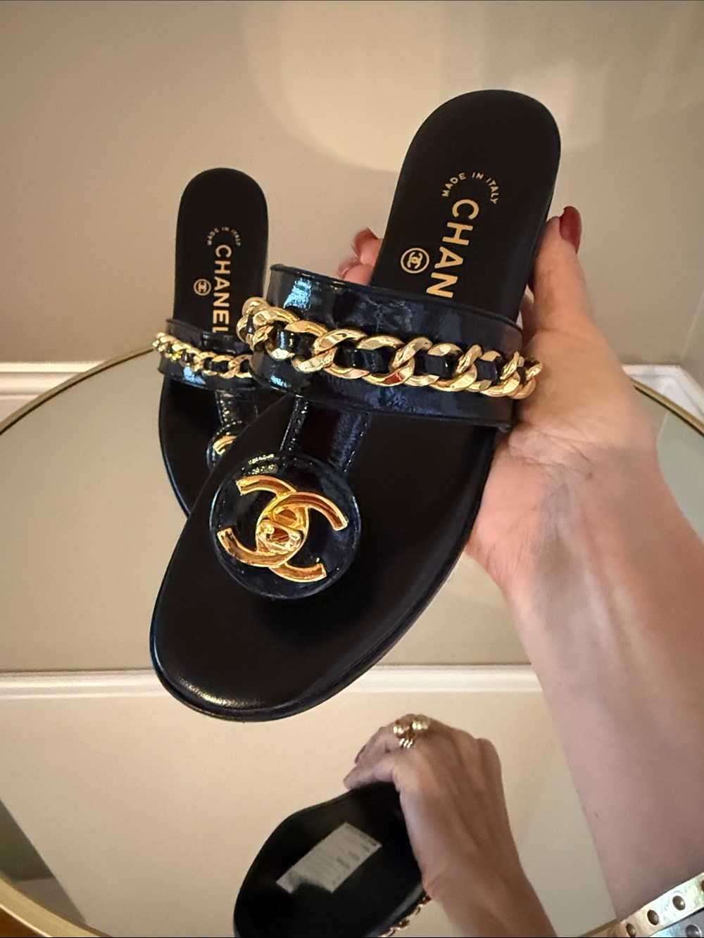 CHANEL Turnlock gold chain sandals size 36.5 - Picture 7 of 17